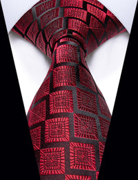 YourTies Burgundy Tie for Men Black Red Plaid Novelty Silk Necktie