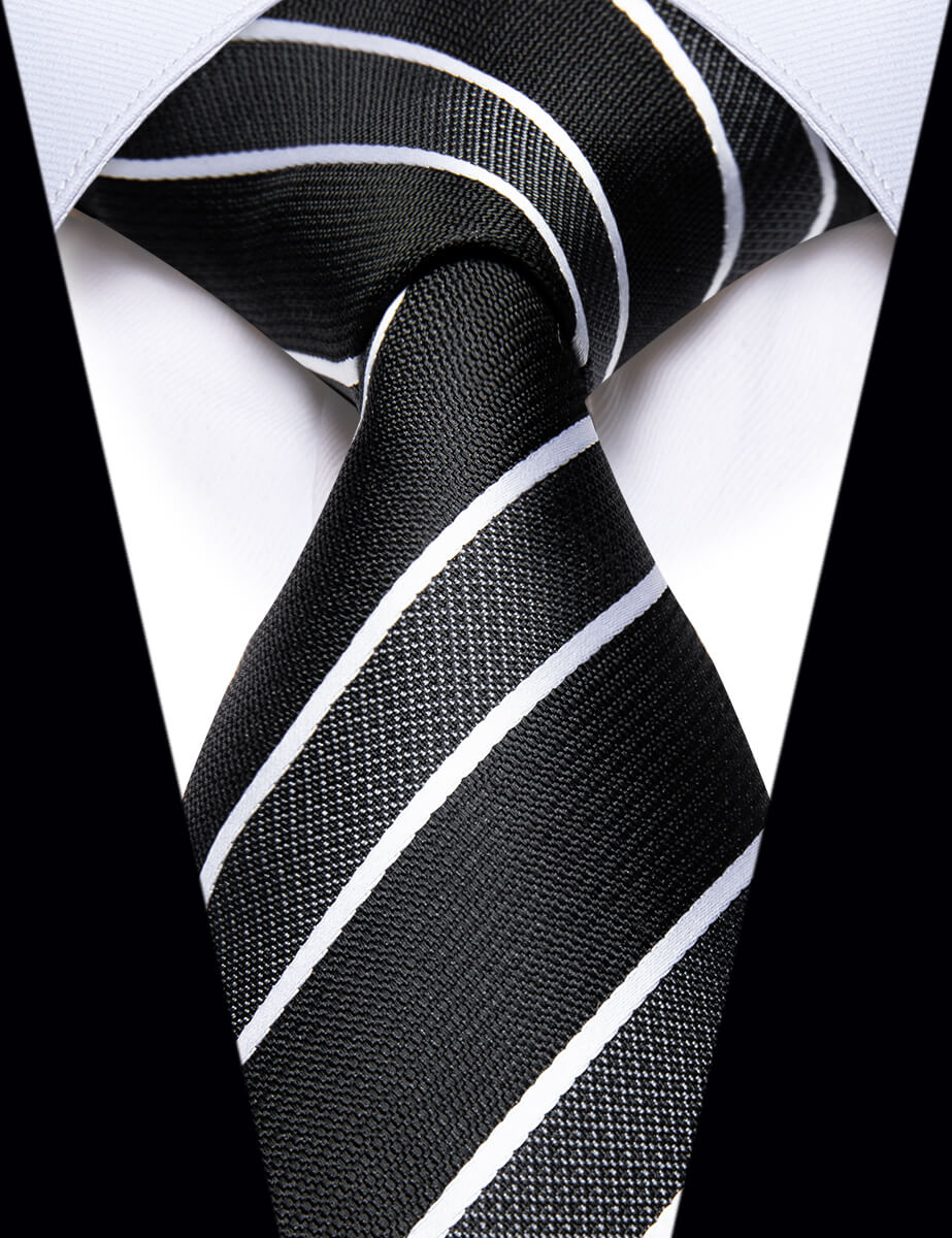 YourTies Men's Black Tie White Striped Silk Necktie