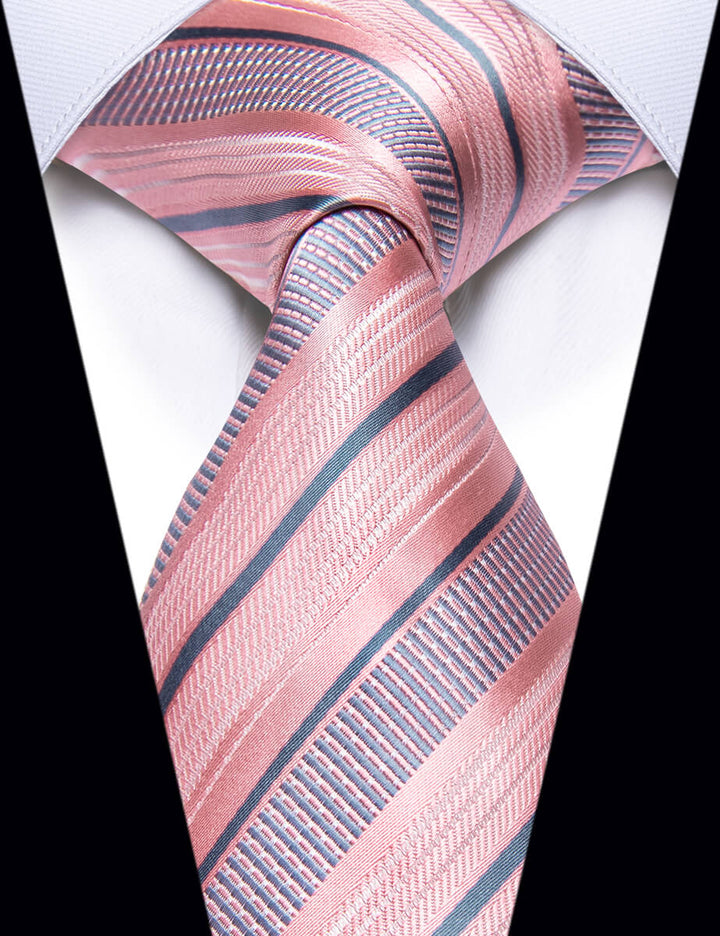 Wedding Tie for Men Light Pink Grey Striped Silk Necktie