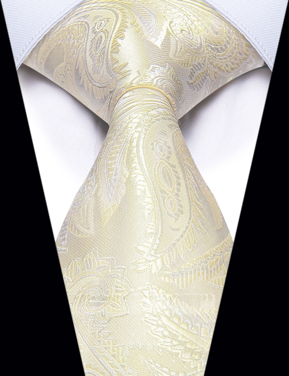 Men's Light Yellow Neck Tie Champagne Paisley Silk Necktie