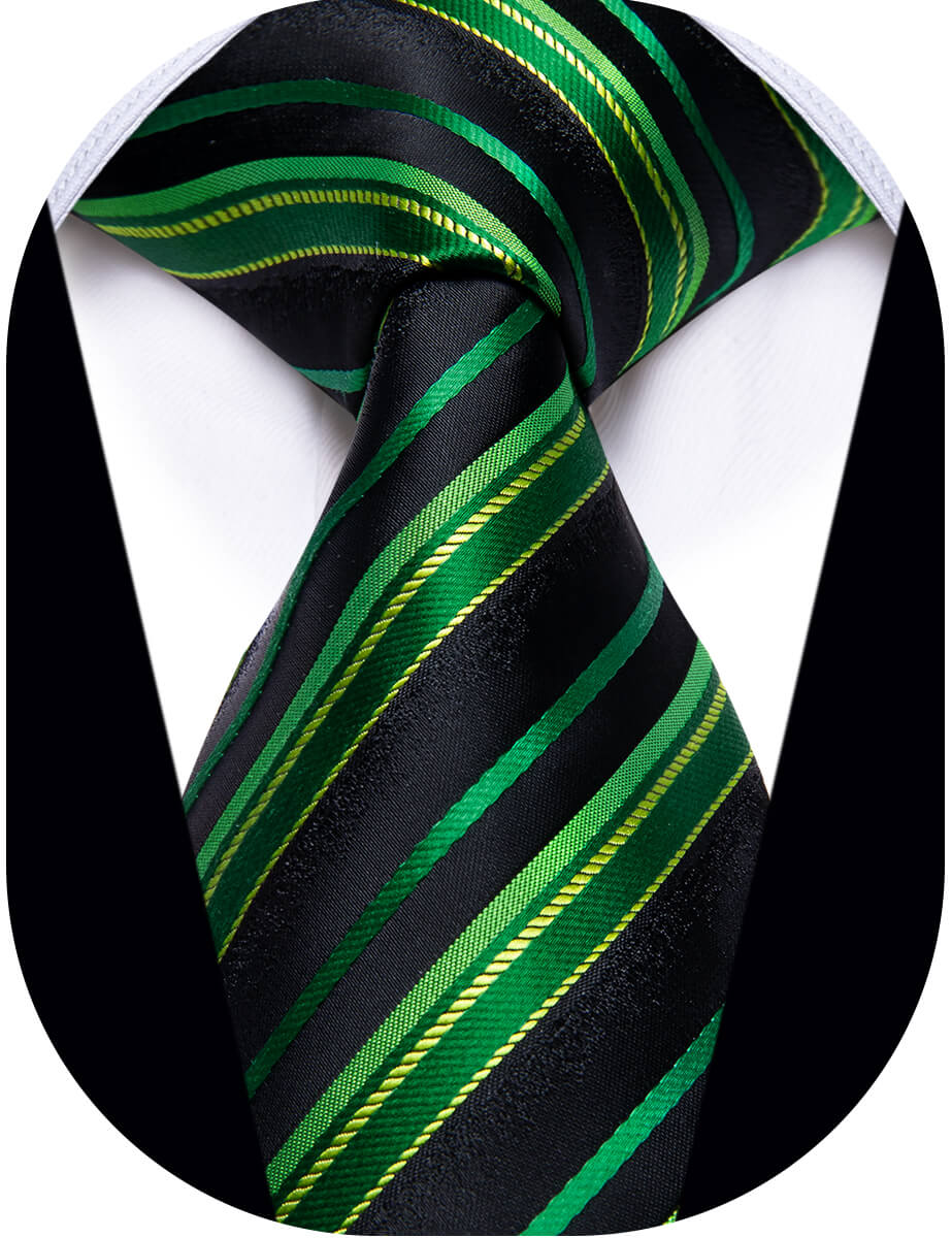 YourTies Dark Green Ties Black Green Striped Silk Necktie