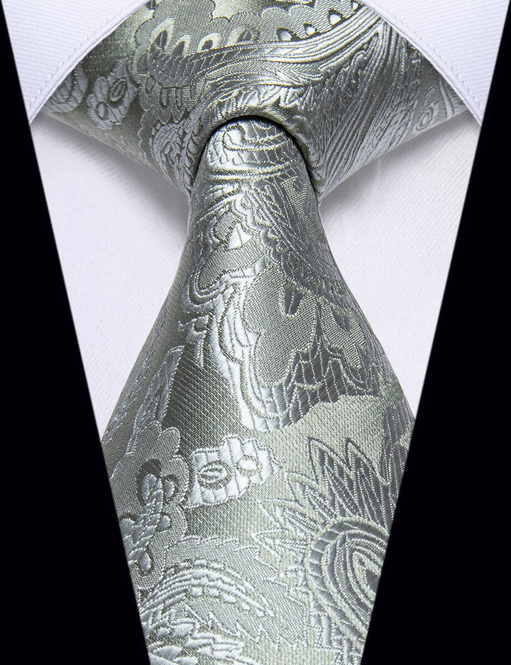  Wedding Tie for Men Grey Paisley Silk Necktie