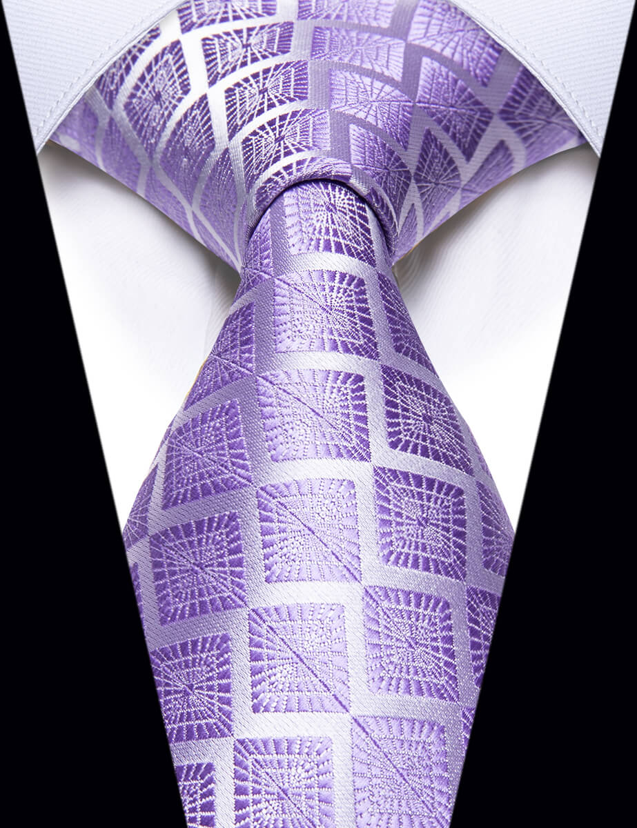 Lavender Purple Plaid Novelty Jacquard Pattern Silk Necktie