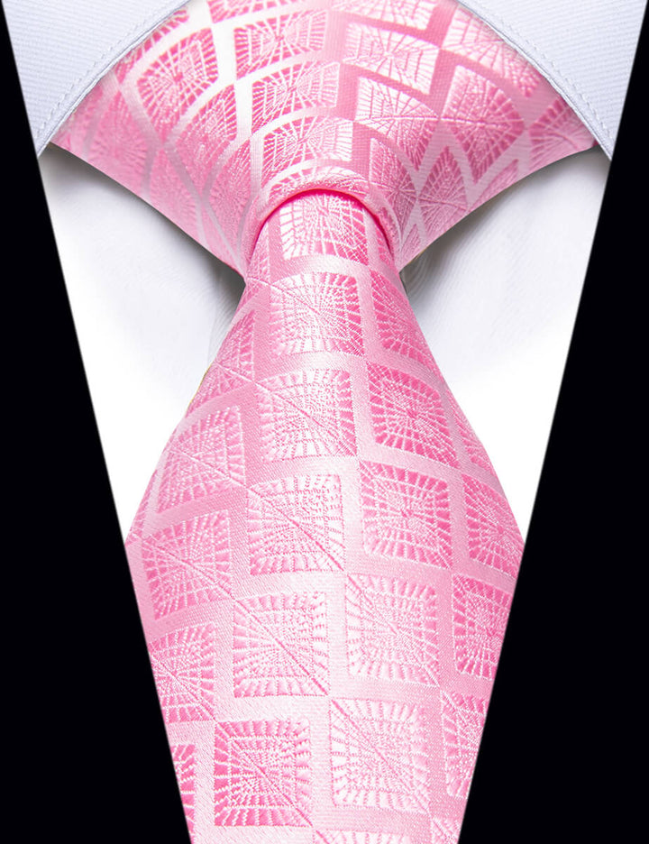 Mens Wedding Ties Pink Plaid Novelty Silk Necktie