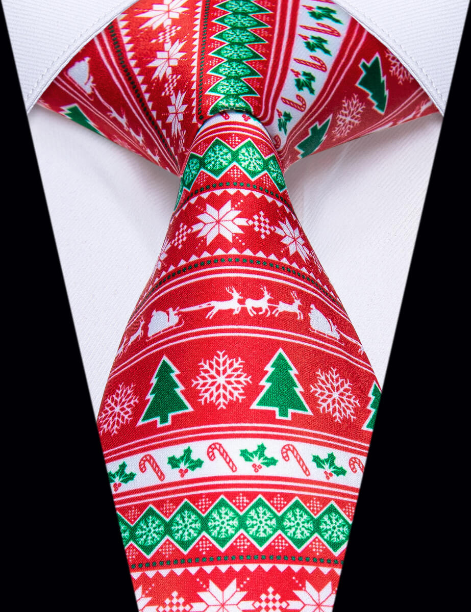 YourTies Christmas Tie Red Green Christmas Tree Novelty Silk Necktie