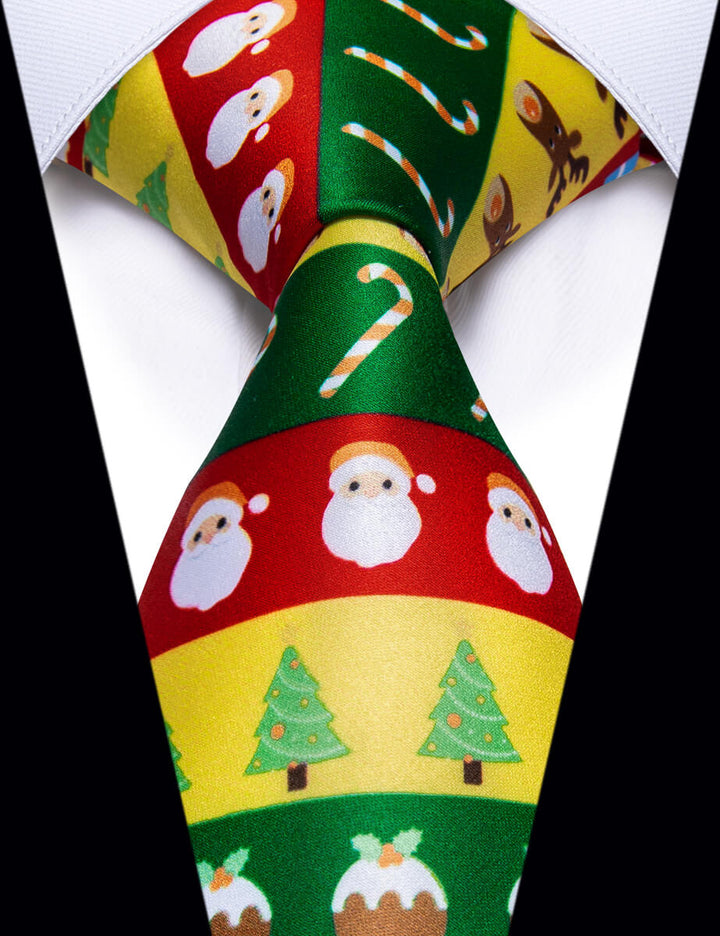 Colorful Red Yellow Green Novelty Christmas Silk Necktie