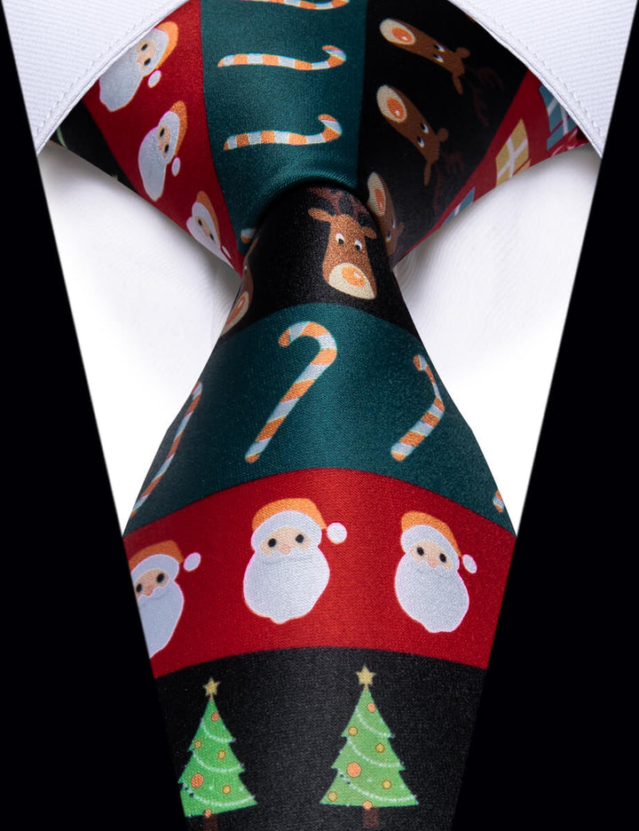 Deep Green Ties Red Novelty Christmas Silk Necktie for Men