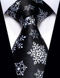 YourTies Black Silk Tie White Snowflake Christmas Silk Necktie