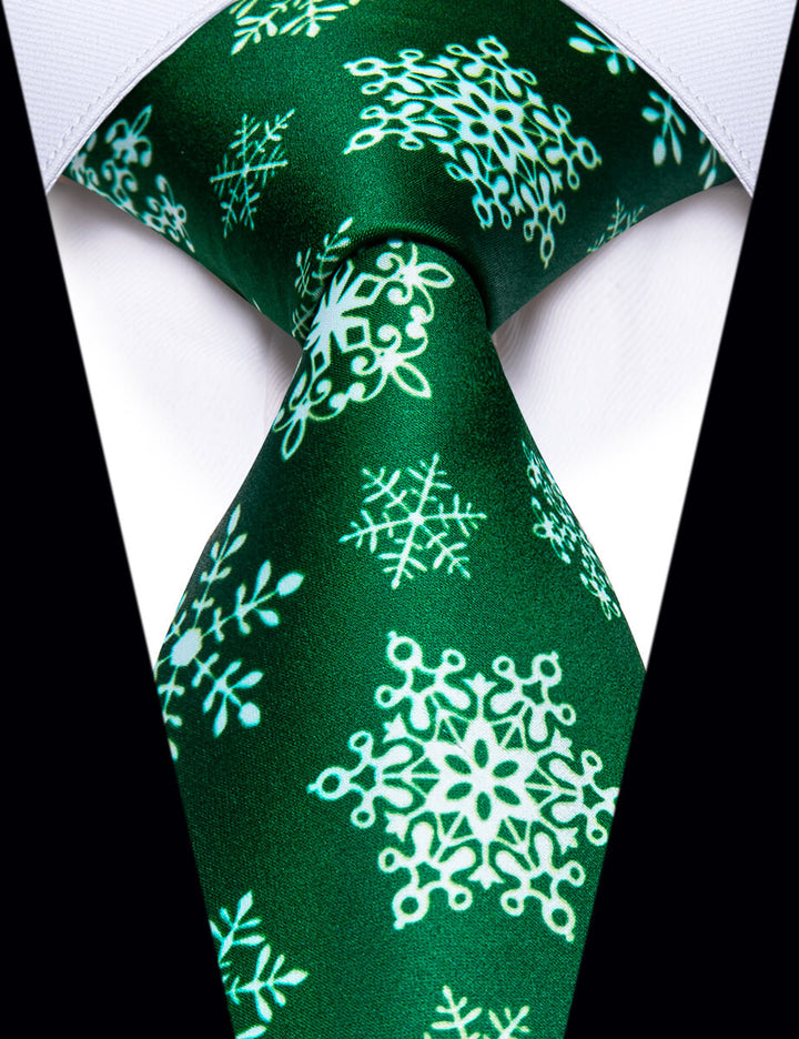 Christmas Tie Green White Snowflake Christmas Silk Necktie