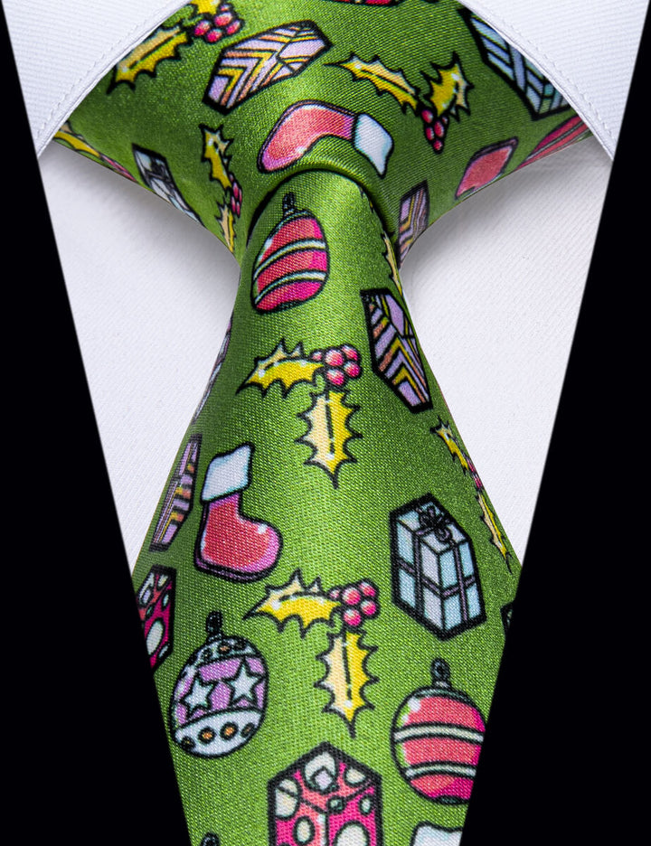  Light Green Men's Novelty Christmas Silk Necktie