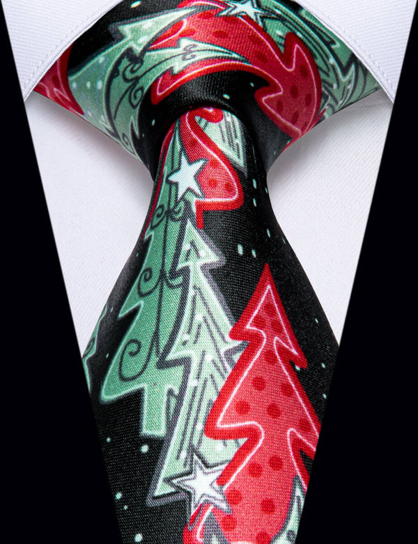 YourTies Christmas Necktie Black Colorful Christmas Tree Silk Necktie