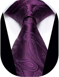  Mens Deep Purple Tie Paisley Silk Wedding Necktie