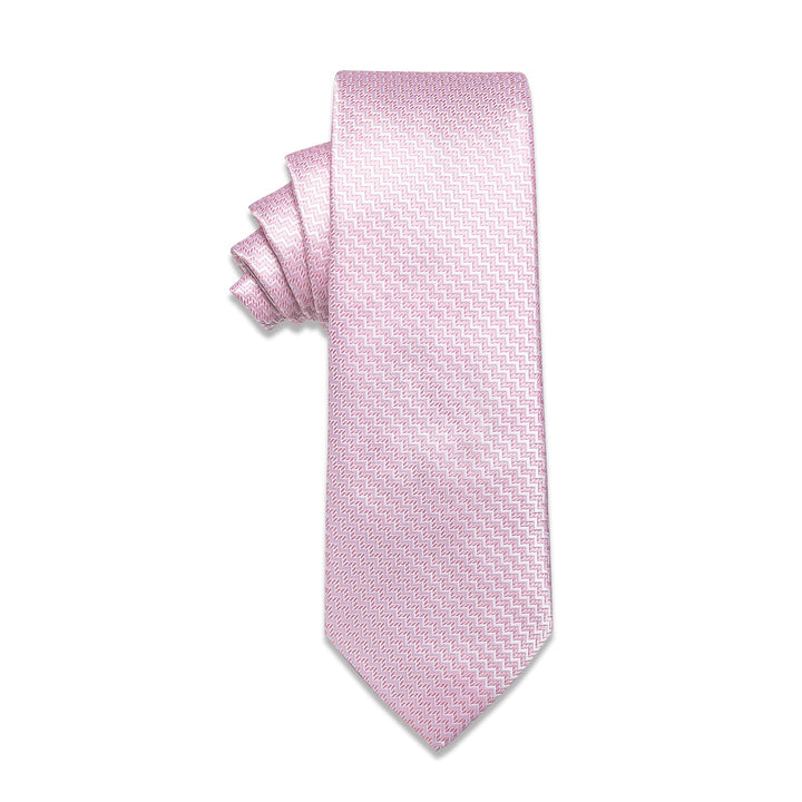  Light Pink Irregular Striped Silk Necktie with Golden Tie Clip