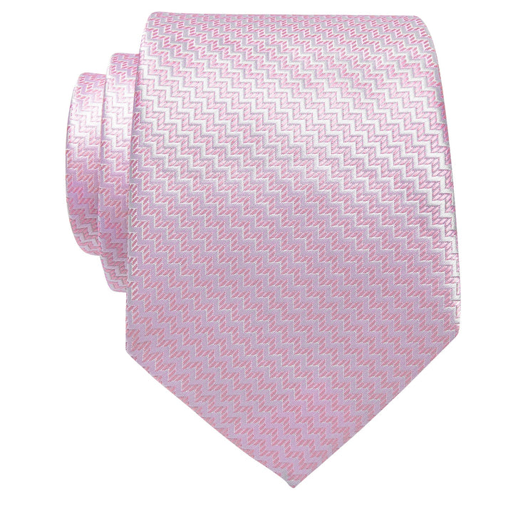  Light Pink Irregular Striped Silk Necktie with Golden Tie Clip