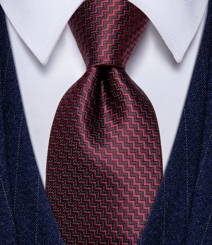 Burgundy Red  Silk Irregular Striped Silk Necktie for Men