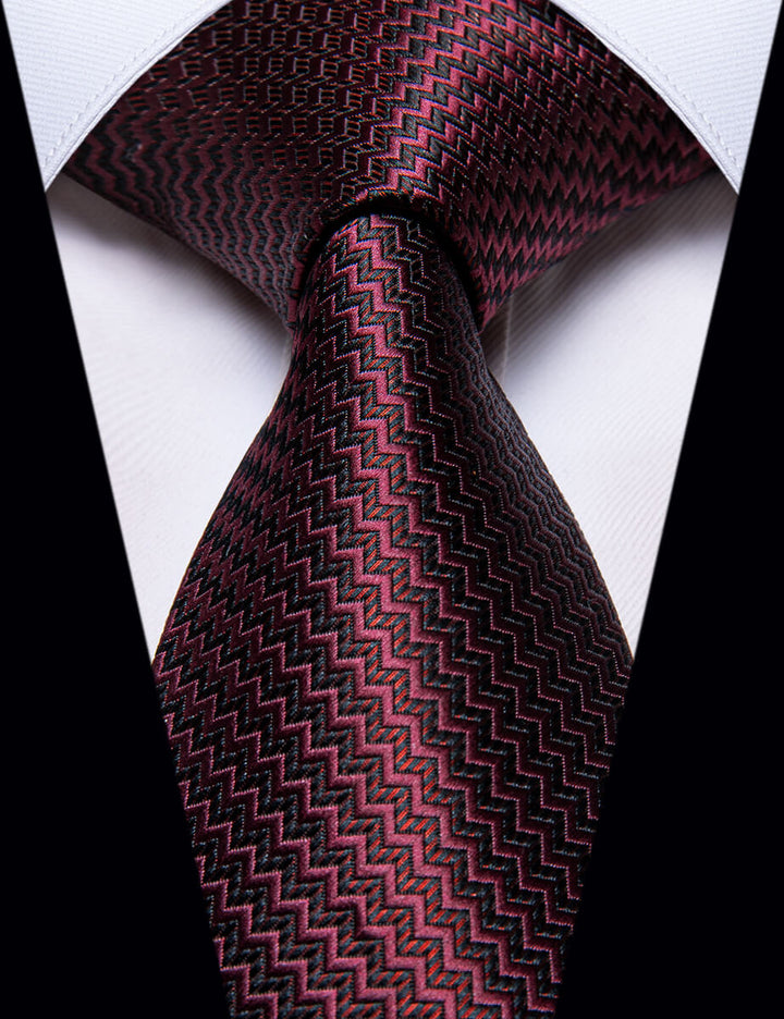 Burgundy Red  Silk Irregular Striped Silk Necktie for Men