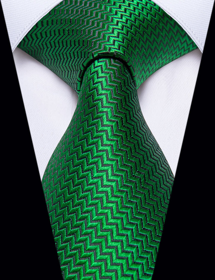 Mens Wedding Neck Tie Green Irregular Striped Silk Necktie