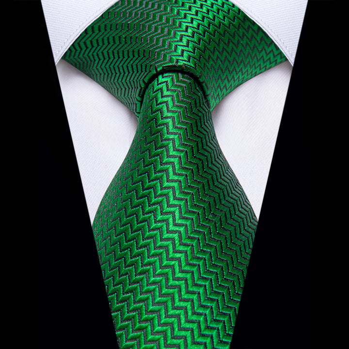 Mens Wedding Neck Tie Green Irregular Striped Silk Necktie