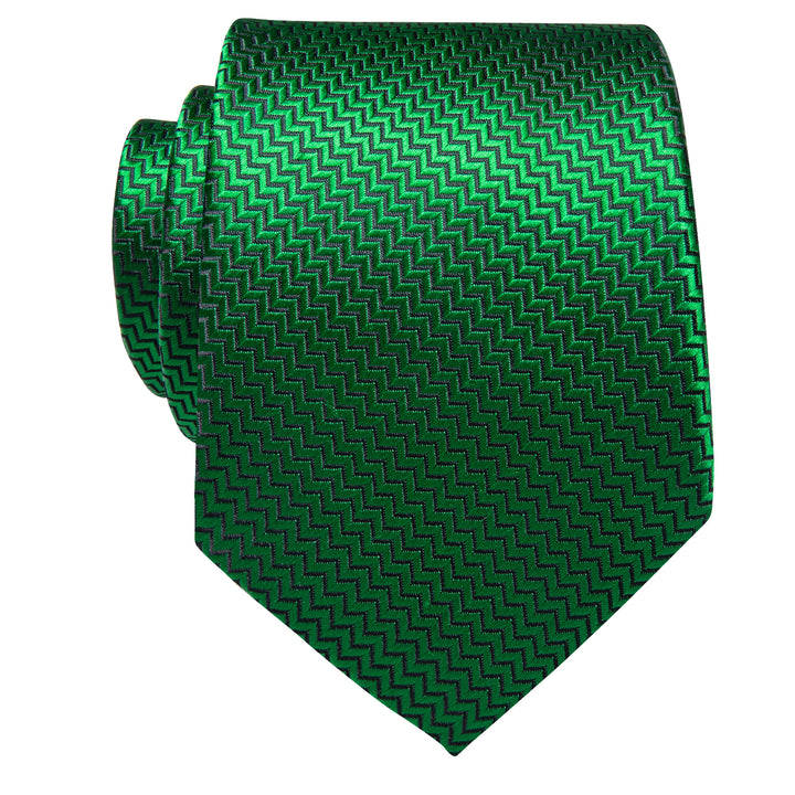 Mens Wedding Neck Tie Green Irregular Striped Silk Necktie