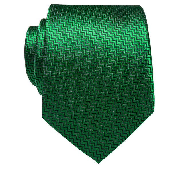 Green Irregular Striped Silk Necktie with Golden Tie Clip