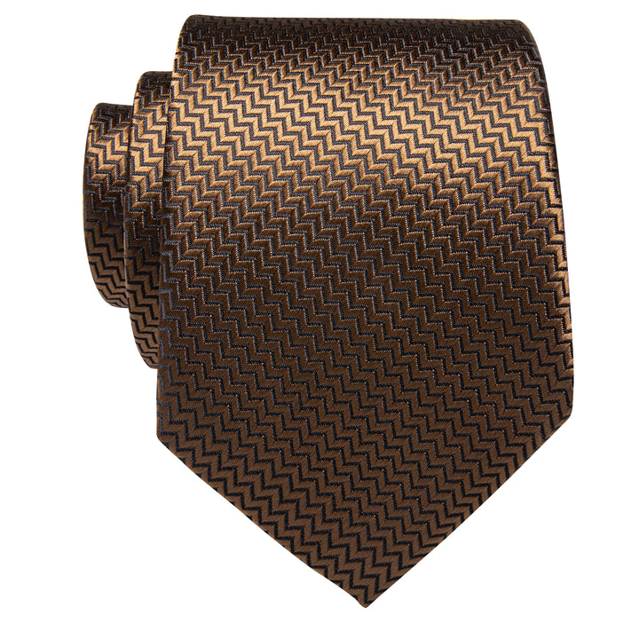 Brown Irregular Striped Silk Necktie with Golden Tie Clip