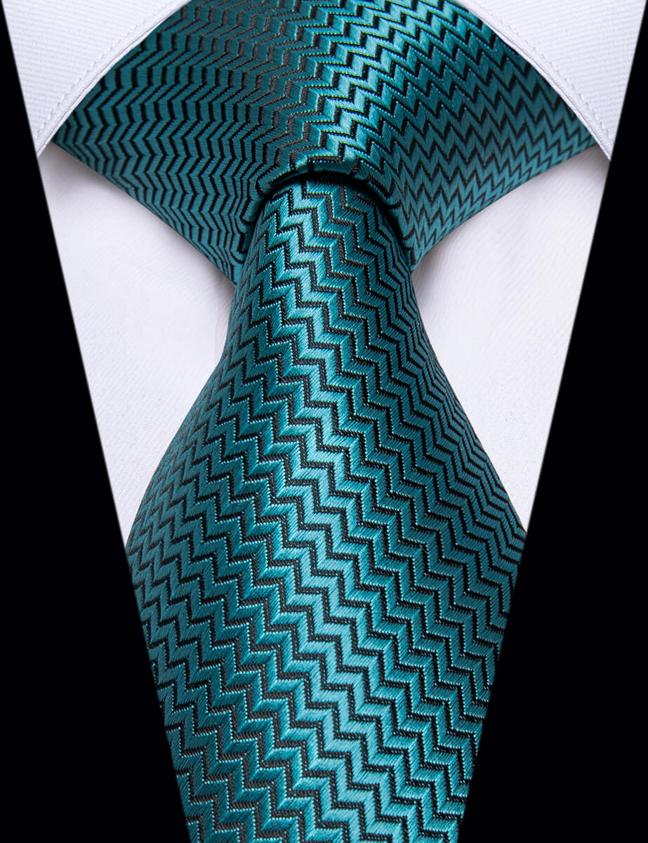 YourTies Teal Blue Irregular Striped Silk Wedding Necktie