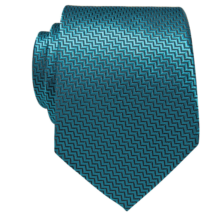 YourTies Teal Blue Irregular Striped Silk Necktie with Golden Tie Clip