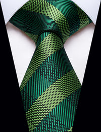 YourTies Deep Green Lime Green Checkered Ties Men's Silk Plaid Necktie