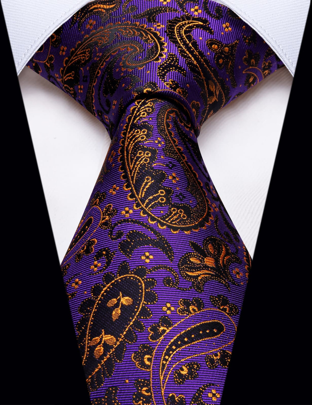 YourTies Purple Tie Black Orange Jacquard Men's Silk Paisley Necktie