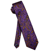 YourTies Purple Tie Black Orange Jacquard Men's Silk Paisley Necktie