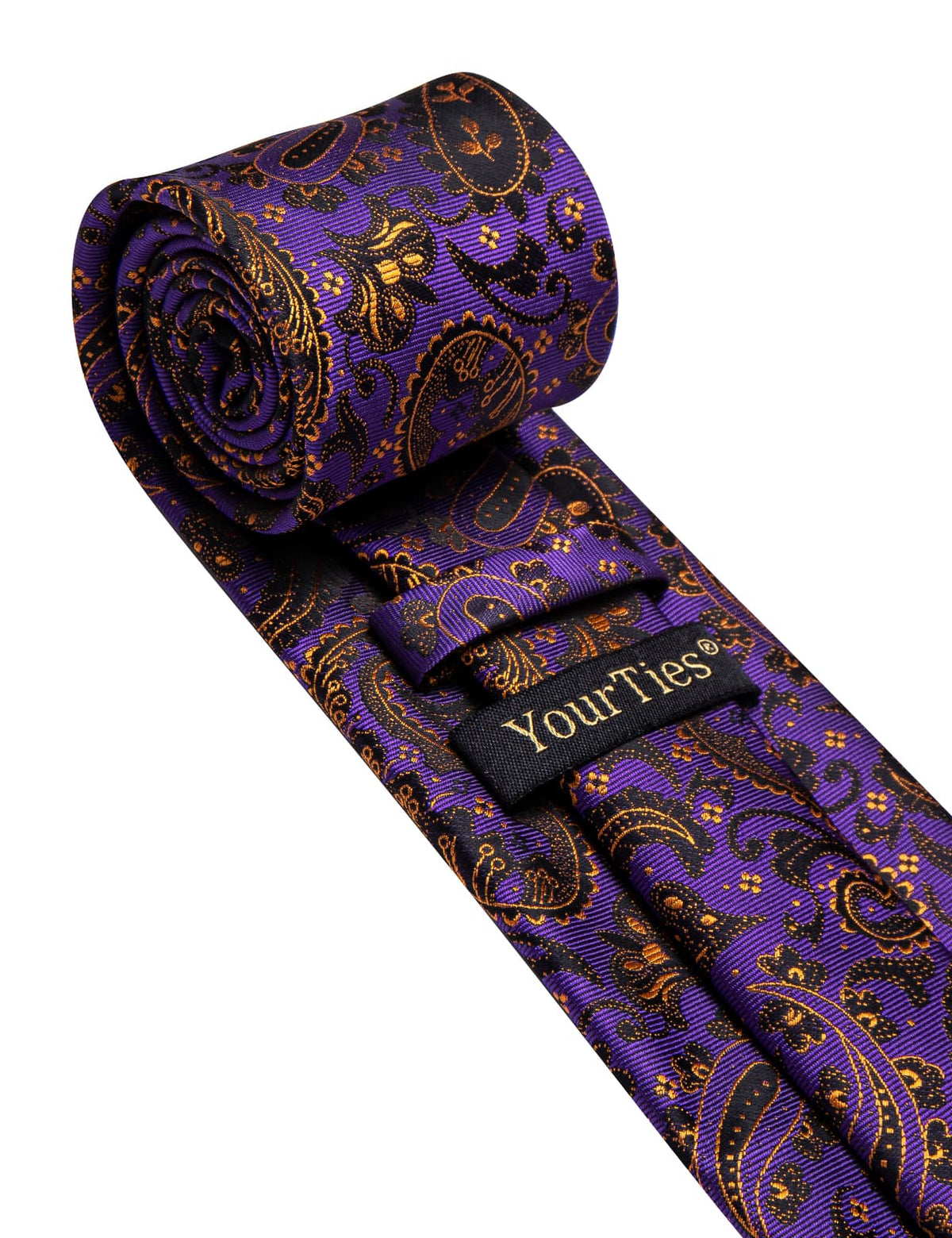 YourTies Purple Tie Black Orange Jacquard Men's Silk Paisley Necktie