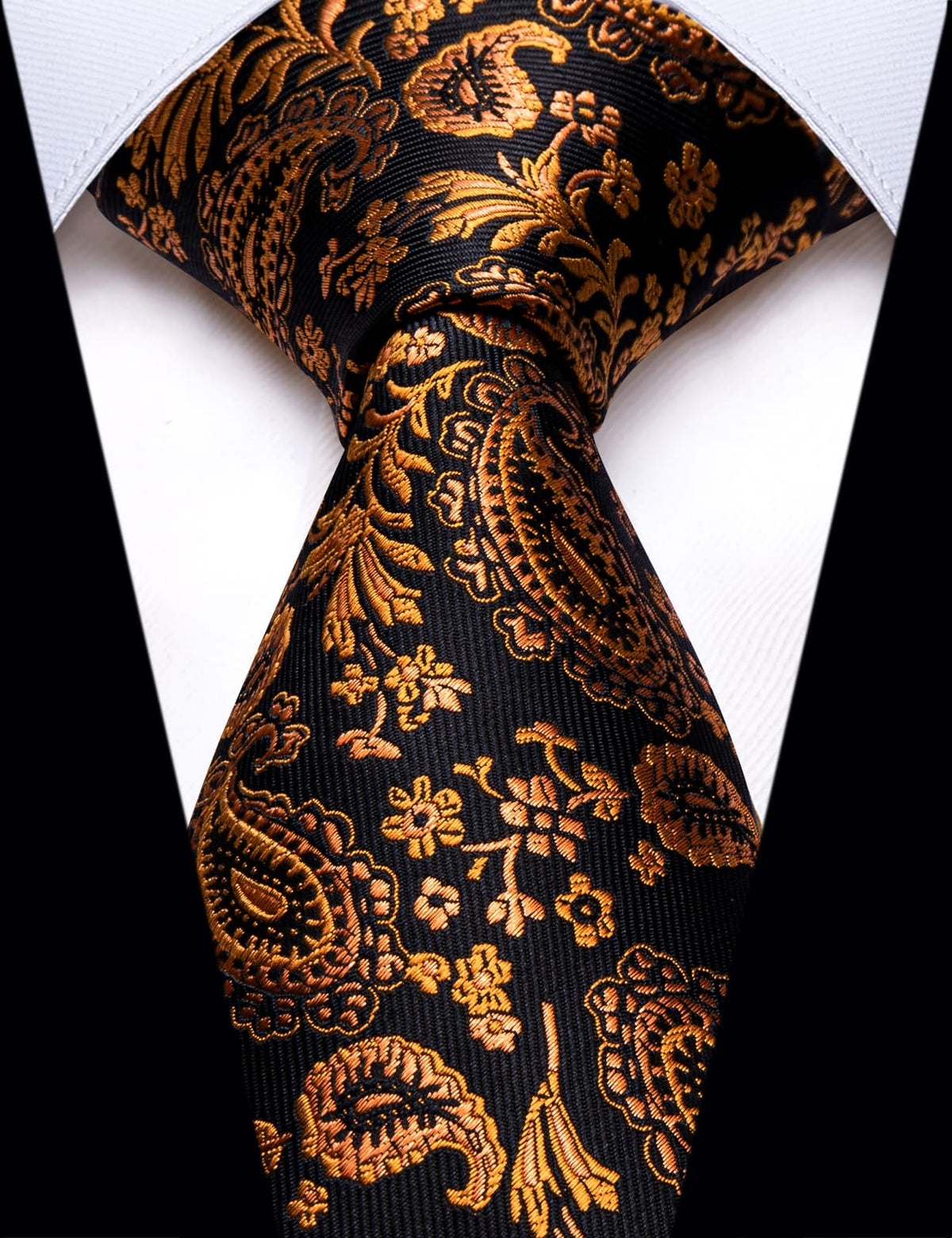  Black Mens Tie Dark Gold Jacquard Paisley Men's Silk Necktie