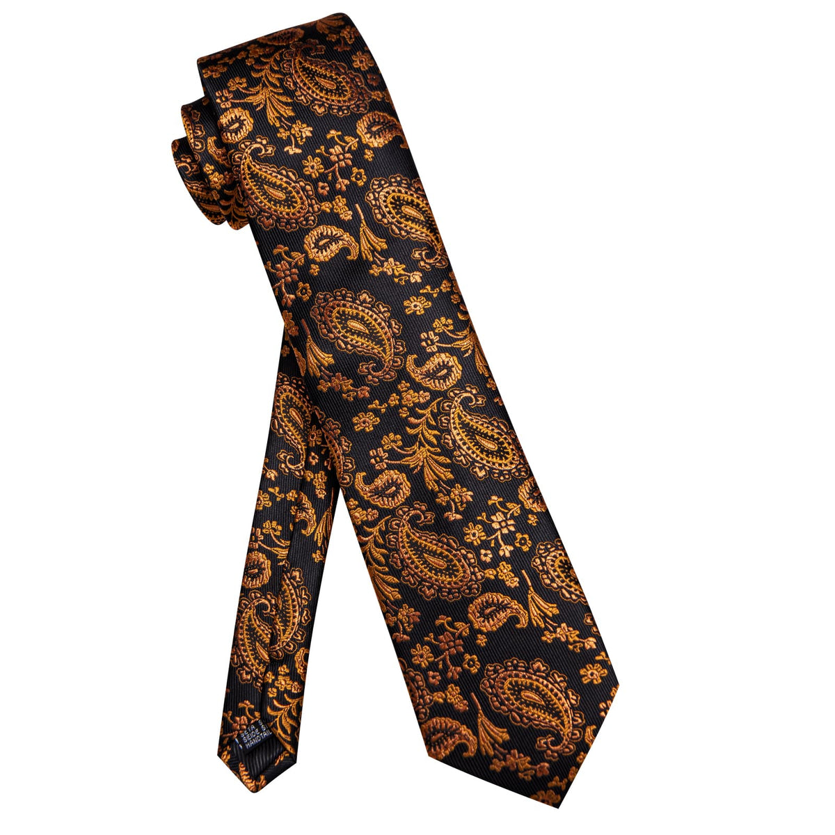  Black Mens Tie Dark Gold Jacquard Paisley Men's Silk Necktie