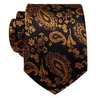  Black Mens Tie Dark Gold Jacquard Paisley Men's Silk Necktie