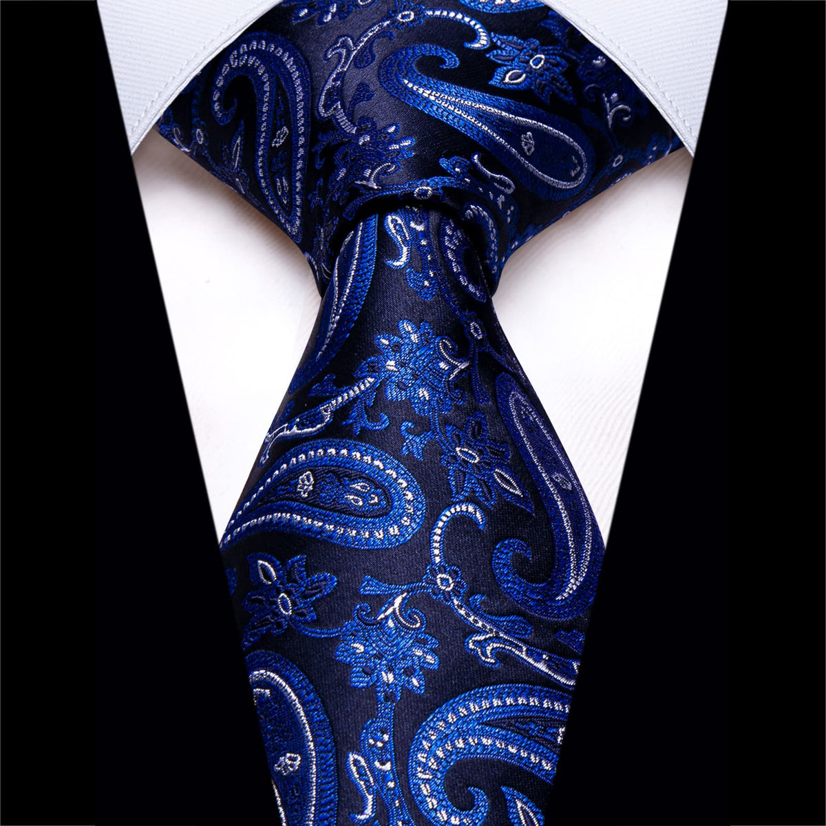 YourTies Deep Blue Mens Tie White Royal Blue Jacquard Paisley Necktie