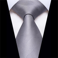 YourTies Dark Grey Neck Tie Geometric Mens Silk Striped Necktie