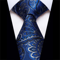 YourTies Royal Blue Neck Tie Mens Light Grey Jacquard Floral Necktie