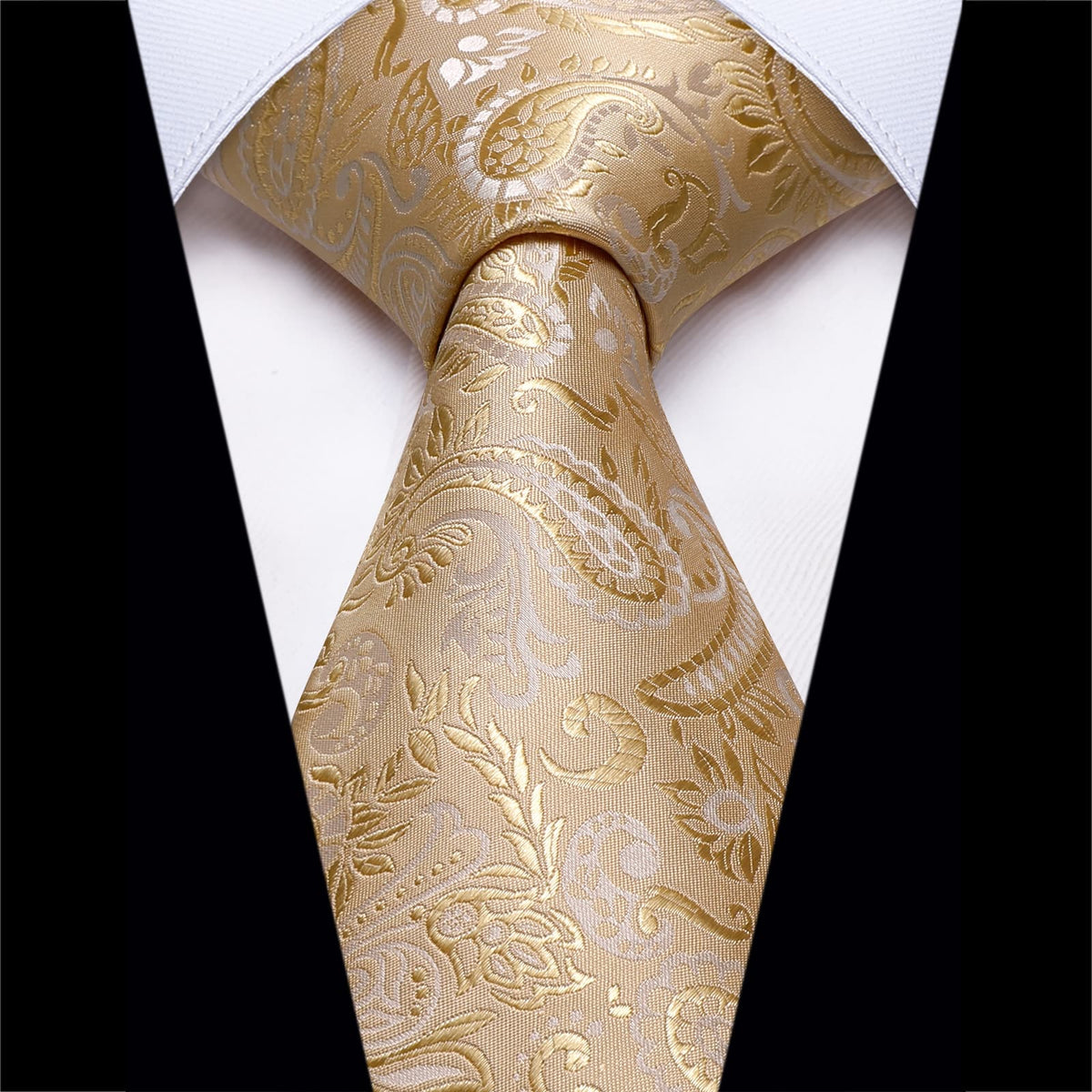 YourTies Light Yellow Neck Tie Men White Paisley Silk Jacquard Necktie