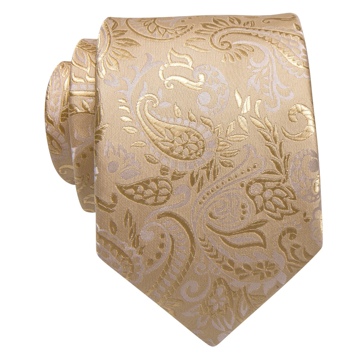 YourTies Light Yellow Neck Tie Men White Paisley Silk Jacquard Necktie