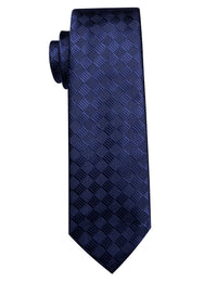 YourTies Navy Blue Checkered Neck Tie Men Plaid Silk Jacquard Necktie