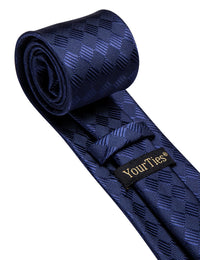 YourTies Navy Blue Checkered Neck Tie Men Plaid Silk Jacquard Necktie