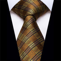 YourTies Golden Yellow Plaid Tie Mens Black Stripes Jacquard Necktie