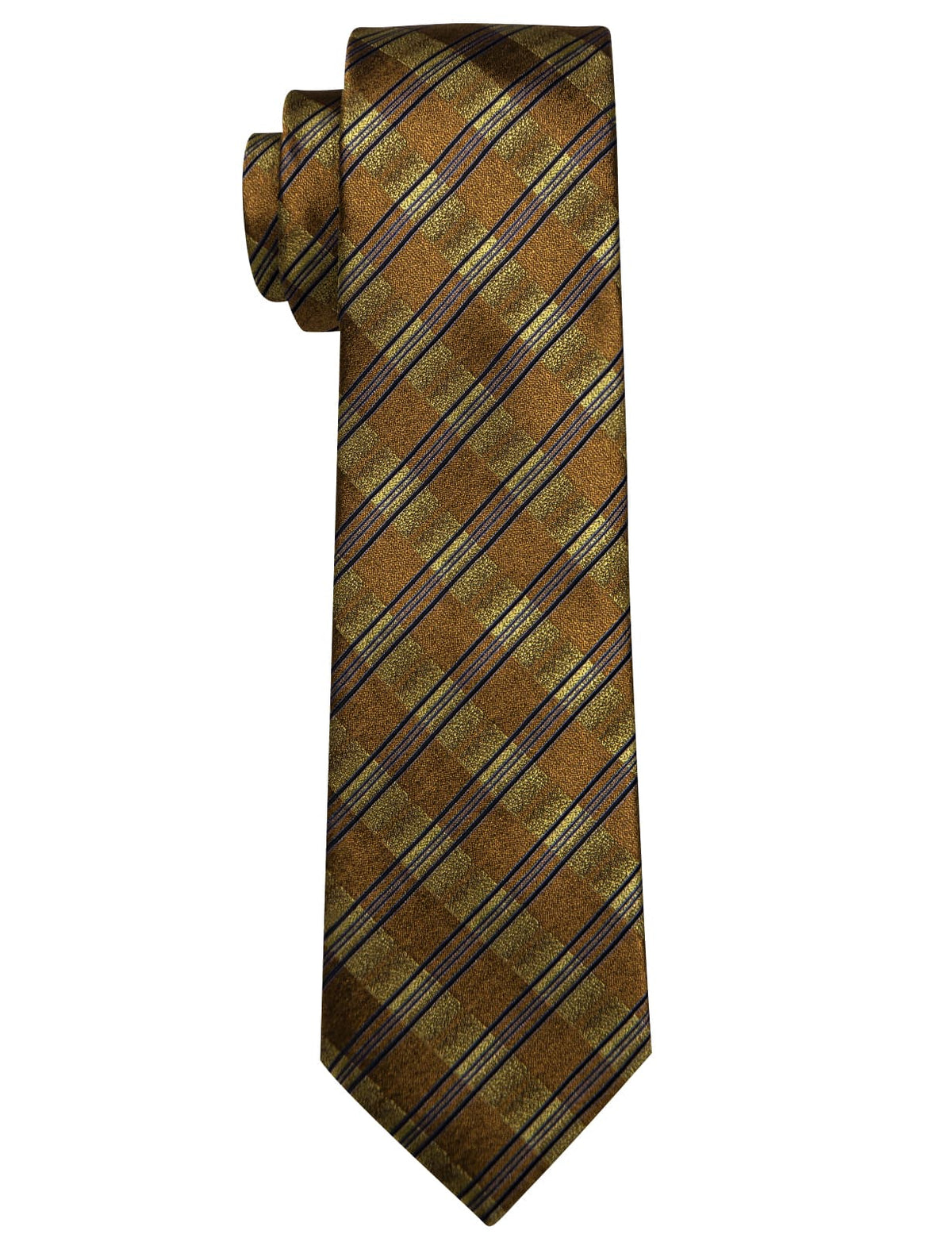 YourTies Golden Yellow Plaid Tie Mens Black Stripes Jacquard Necktie