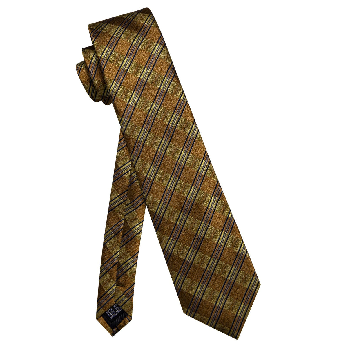 YourTies Golden Yellow Plaid Tie Mens Black Stripes Jacquard Necktie