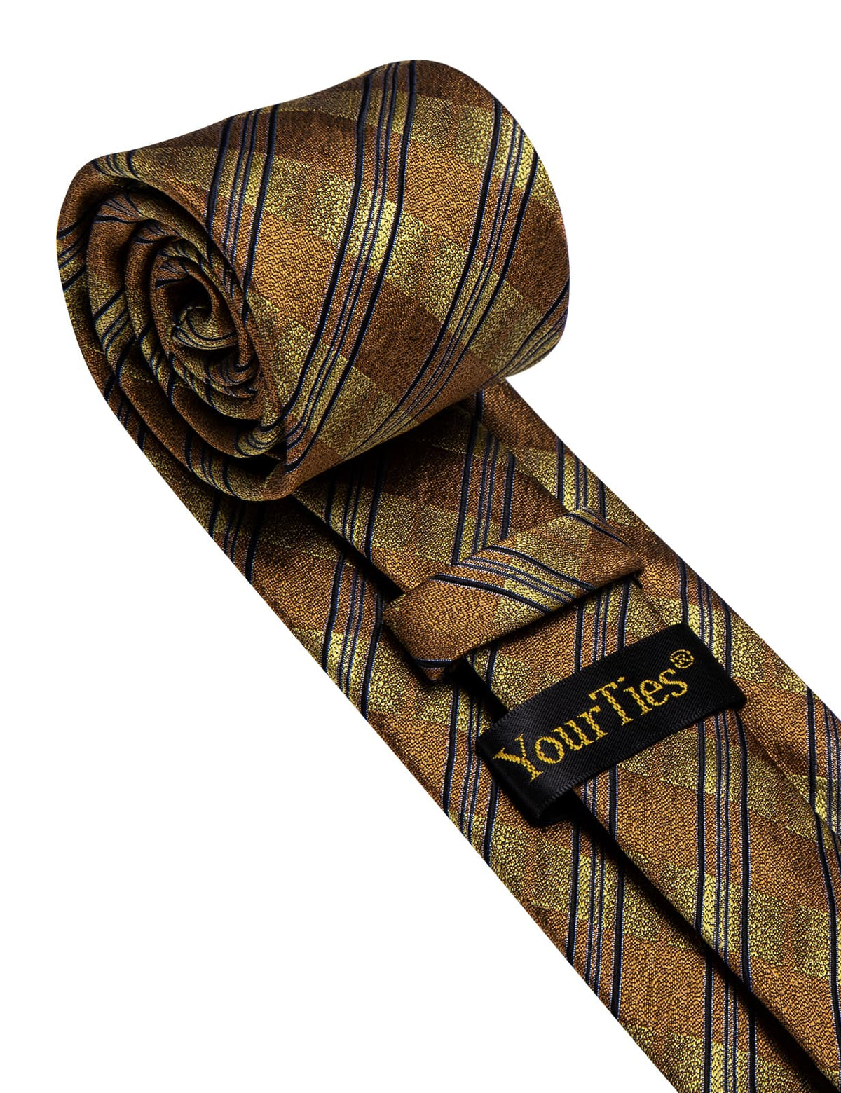 YourTies Golden Yellow Plaid Tie Mens Black Stripes Jacquard Necktie