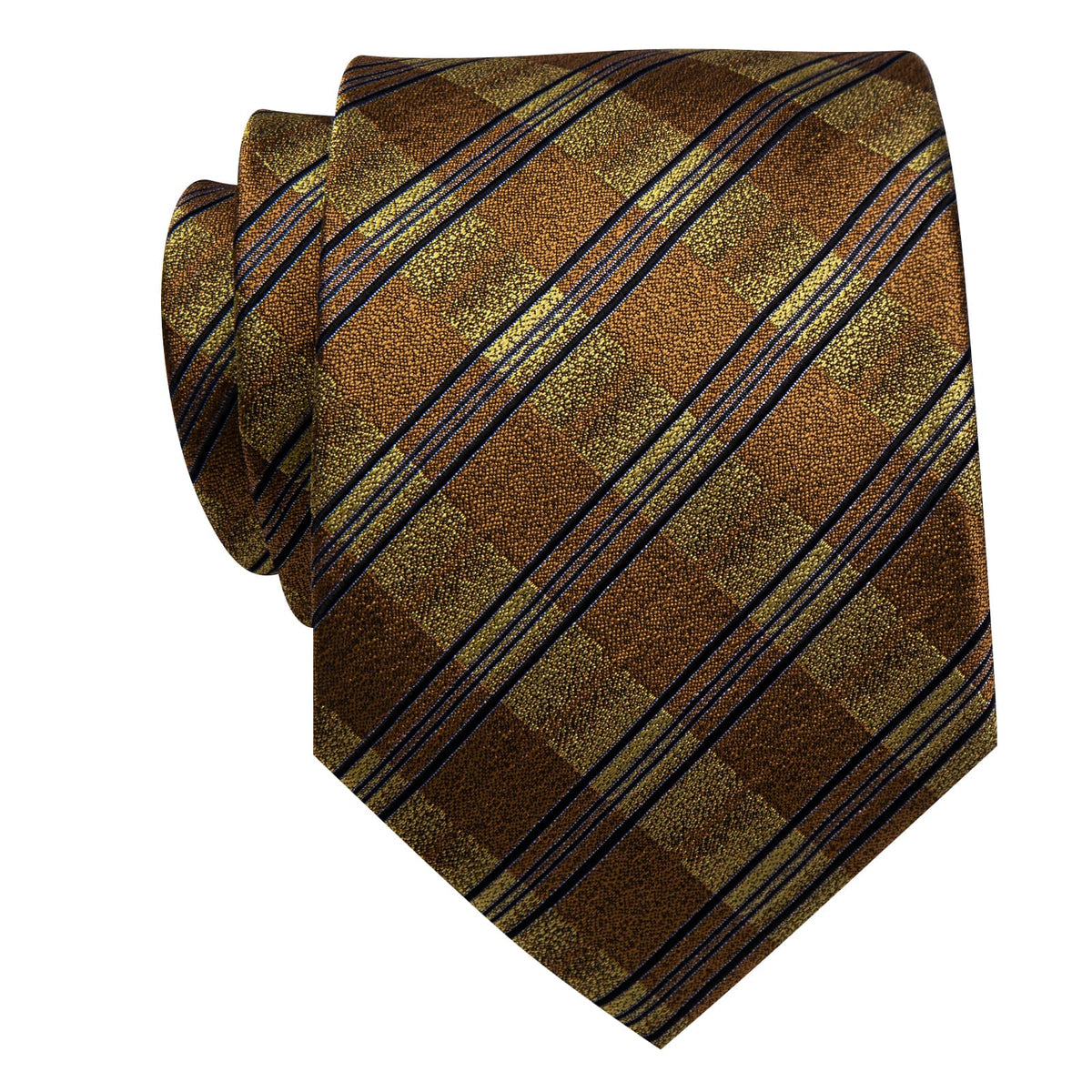 YourTies Golden Yellow Plaid Tie Mens Black Stripes Jacquard Necktie