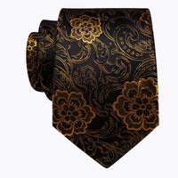  Black Neck Tie Mens Gold Floral Jacquard Silk Dinner Necktie