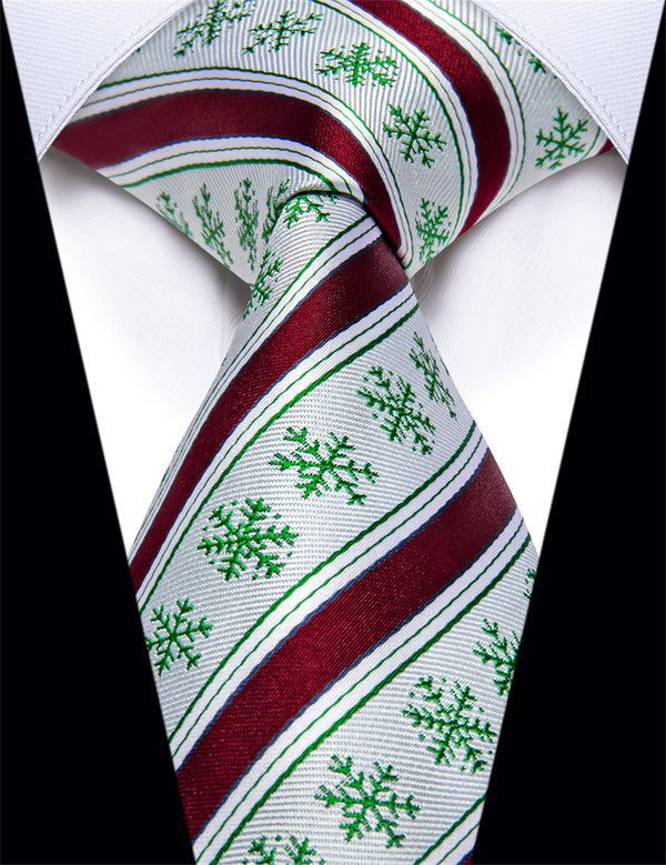 YourTies White Red Striped Snow Christmas Tie for Men