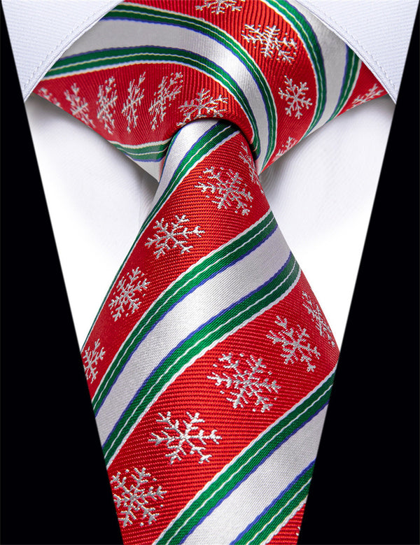 YourTies Red White Striped Snow Christmas Silk Necktie for Men