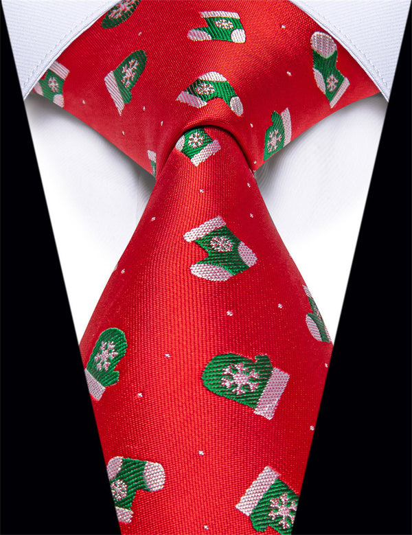 YourTies Red Green Mitten Christmas Silk Necktie for Men